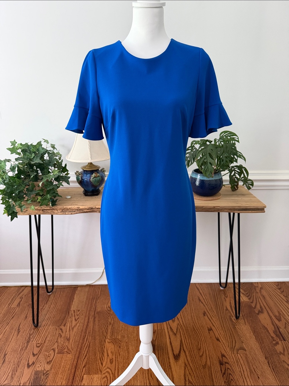 Calvin Klein Royal Blue Ruffle-Sleeve Sheath Dress